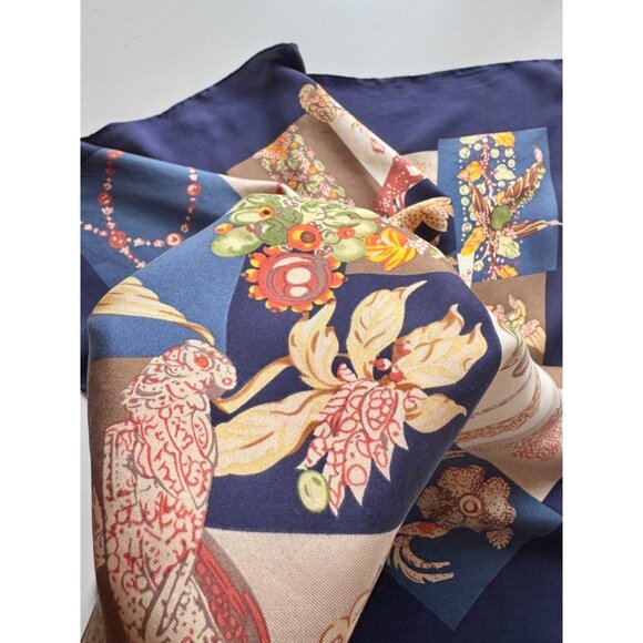 Vintage SALVATORE FERRAGAMO Navy Patchwork Silk Twill 34" x 33" Square Scarf - Picture 11 of 15